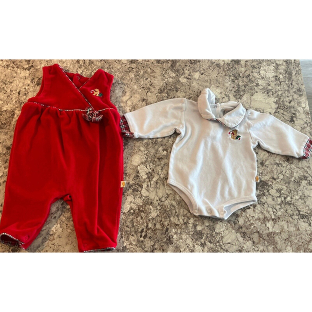 VTG Classic Pooh Infant Girl's Red Plush Christmas Jumper 2PC‎ 6 Months